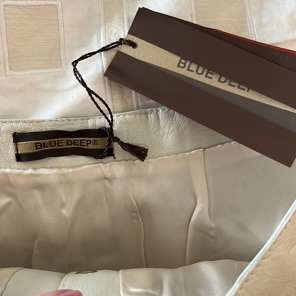 Blue Deep White Genuine Leather Pencil Skirt with Front Slit, NWT - Picture 6 of 16